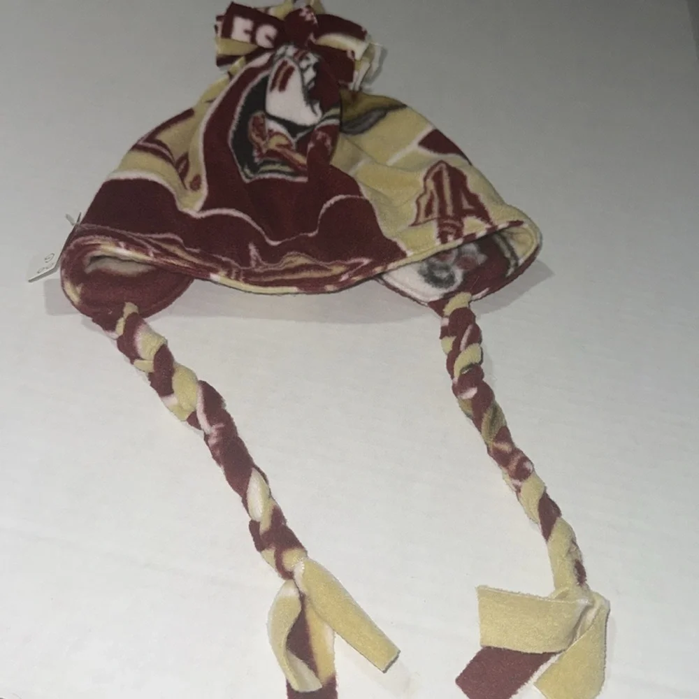 Handmade by Mad Garnet & Gold FSU Fleece Hat With Braided Tassels Size Large